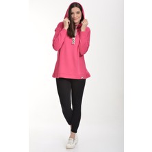 Cotton Candy Fırfır Detaylı Kapşonlu Sweatshirt - Fuşya Fuşya - M