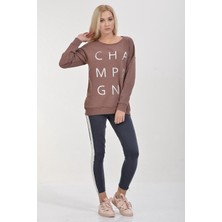 Cotton Candy Champagne Gümüş Baskılı Sweatshirt - Kızıl Melanj Kızıl Melanj - Xs