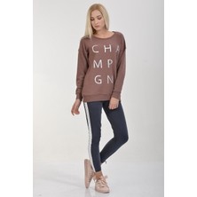 Cotton Candy Champagne Gümüş Baskılı Sweatshirt - Kızıl Melanj Kızıl Melanj - Xs