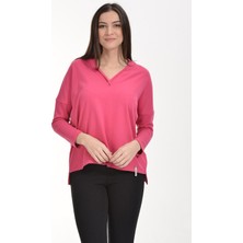 Cotton Candy Yaka Detaylı Geniş Kesim Sweatshirt - Fuşya Fuşya - M