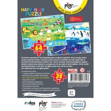 Piar Kids / Hayvanlar Puzzle / 64 Parça Puzzle / 2 Puzzle Bir Arada / 4+ Yaş