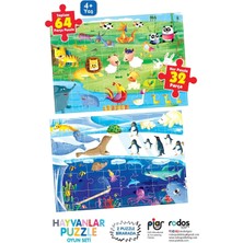 Piar Kids / Hayvanlar Puzzle / 64 Parça Puzzle / 2 Puzzle Bir Arada / 4+ Yaş