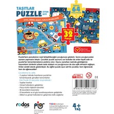 Piar Kids / Taşıtlar Puzzle (Yapboz) Oyun Seti / 2 Puzzle Bir Arada / 64 Parça / 4+ Yaş