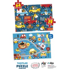 Piar Kids / Taşıtlar Puzzle (Yapboz) Oyun Seti / 2 Puzzle Bir Arada / 64 Parça / 4+ Yaş