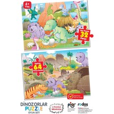 Piar Kids / Dinozorlar Puzzle / 64 Parça Puzzle / 2 Puzzle Bir Arada / 4+ Yaş