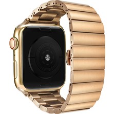 Nezih Case Apple Watch Seri 2/3/4/5 42MM Uyumlu Metal Katlamalı Klipsli Kordon Rose Gold