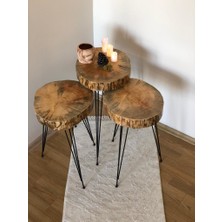Dopekido Siyah Ayaklı Doğal Ahşap Kütük Zigon Sehpa 3’lü