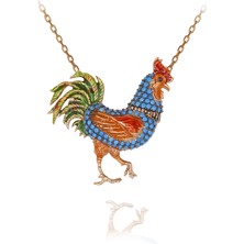 Turkuaz Taşlı Renkli Mineli Horoz Gümüş Kolye