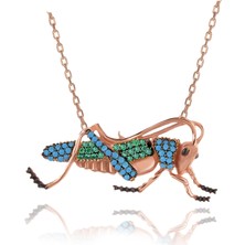 Turkuaz Yeşil Taşlı Çekirge Gümüş Kolye