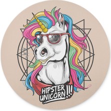 Wuw Hipster Unicorn Yuvarlak Kaymaz Taban Mouse Pad