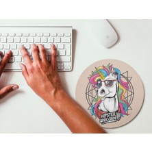 Wuw Hipster Unicorn Yuvarlak Kaymaz Taban Mouse Pad