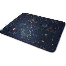 Wuw Uzay ve Gezegen Desenli Dikdörtgen Mouse Pad