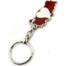 Anahtarlık Sepeti Türkiye Harita Beyaz Kalpli Metal Anahtarlık