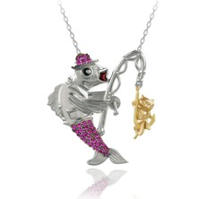 Oltayla Kedi Yakalayan Balık Gümüş Kolye