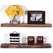 BK Gift Ahşap Masif Dekoratif 2'li Uçan Raf Kitaplık Çiçeklik Aksesuar Rafı