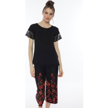 Vienetta Worteks Düşük Omuzlu Dantelli Bol Paca Kaprili Pijama Takım
