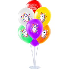 Süsle Bebek ve Parti Balon Standlı, 7 Adet - Unicorn Rainbow Balon