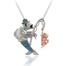 Oltayla Kedi Yakalayan Balık Gümüş Kolye