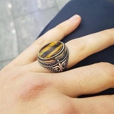 Alyansevim Kaplan Gözü Taşlı Erkek Yüzük