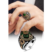 Alyansevim Yeşil Taşlı Yeni Tasarım Gümüş Erkek Yüzük