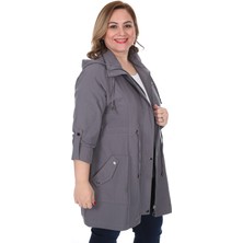 Brendon Kadın Büyük Beden Pamuklu Mevsimlik Trençkot 3019 Gri/grey 21S32003019
