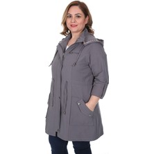 Brendon Kadın Büyük Beden Pamuklu Mevsimlik Trençkot 3019 Gri/grey 21S32003019