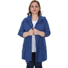 Brendon Kadın Büyük Beden Pamuklu Mevsimlik Trençkot 3019 Indigo/ındigo 21S32003019