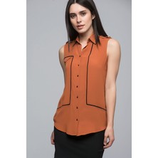 Cotton Mood 7011737 Ara Biyeli Apoletli Kolsuz Gömlek Kıremıt