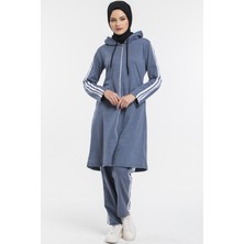Cng Moda Kadın Tesettür Uzun Fermuarlı Indigo Eşofman Takımı