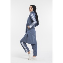 Cng Moda Kadın Tesettür Uzun Fermuarlı Indigo Eşofman Takımı