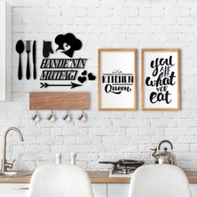 BK Gift Doğal Ahşap Dekoratif Fincan Askılığı Mutfak Konseptli 2’li Ahşap Tablo ve Isme Özel Duvar Süsü-1