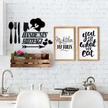 BK Gift Dekoratif Doğal Ahşap Raf Mutfak Konseptli 2’li Ahşap Tablo ve Isme Özel Duvar Süsü-1