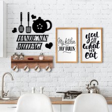 BK Gift Doğal Ahşap Raflı Dekoratif Fincan Askılığı Mutfak Konseptli 2’li Ahşap Tablo ve Isme Özel Duvar Süsü-3