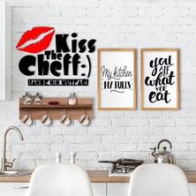 BK Gift Doğal Ahşap Raflı Dekoratif Fincan Askılığı Mutfak Konseptli 2’li Ahşap Tablo ve Isme Özel Duvar Süsü-2