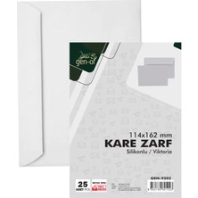 Gen-Of Kare Beyaz Mektup Zarfı Silikonlu 90 gr 114 x 162 mm 25'li