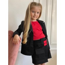Quzucuk Kids Kız Çocuk Ceketli Kırmızı Şort Etek Takım