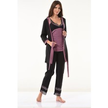 Derya Kurşun Sabahlıklı Dantelli Pijama Takımı 1043