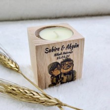 Hayaller Dükkanı 30 Adet Ahşap Mumluk Nikah Şekeri Yaşlı Çift Uv Baskılı Kalp Desen 5x5