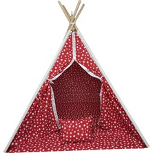 Fi Çadır Sabitleme Aparatlı Çocuk Oyun Çadırı Ahşap Iskelet Pamuklu Kumaş Ece Serisi Kırmızı