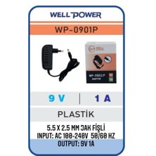 Well Power 9V 1A Adaptör 9 Volt 1 Amper 5.5 x 2.5 mm Jak Fişli  Plastik Kasa Wellpower WP-0901P