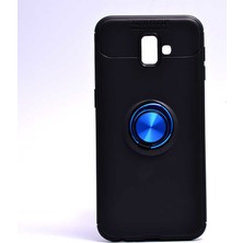 noktaks - Samsung Galaxy J6 Plus - Kılıf Yüzüklü Karbon Ravel Silikon Kapak - Siyah-Mavi - T6292