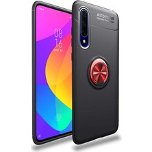 noktaks - Huawei P Smart Pro 2019 - Kılıf Yüzüklü Karbon Ravel Silikon Kapak - Siyah-Kırmızı