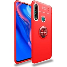 noktaks - Huawei Y9 Prime 2019 - Kılıf Yüzüklü Karbon Ravel Silikon Kapak - Kırmızı