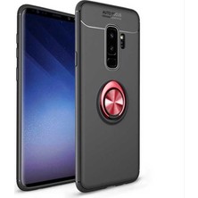 kilifone - Samsung Galaxy S9 Plus - Kılıf Yüzüklü Karbon Ravel Silikon Kapak - Siyah-Kırmızı - T5543