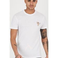 Blah Monster Baskılı Bisiklet Yaka Erkek Tişört