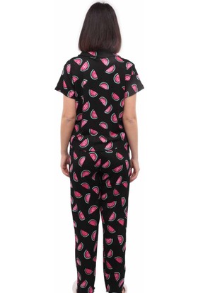 Arcan Karpuz Desenli Kısa Kollu Gömlek Pijama Takımı 3'lü 80119-3 | Siyah
