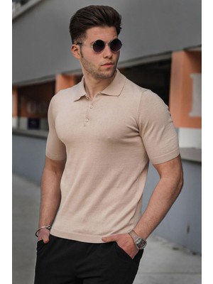 Madmext Bej Polo Yaka Erkek Triko Tişört 5078