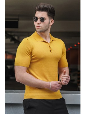 Madmext Hardal Polo Yaka Erkek Triko Tişört 5078