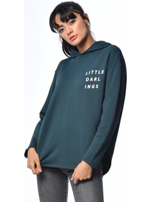 Cotton Candy Kabşonlu Baskılı Sweatshirt - Yeşil Yeşil - M