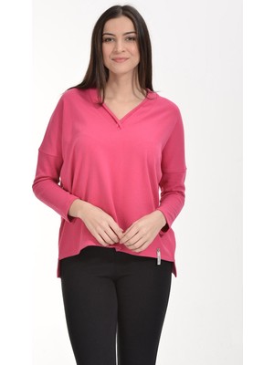 Cotton Candy Yaka Detaylı Geniş Kesim Sweatshirt - Fuşya Fuşya - S